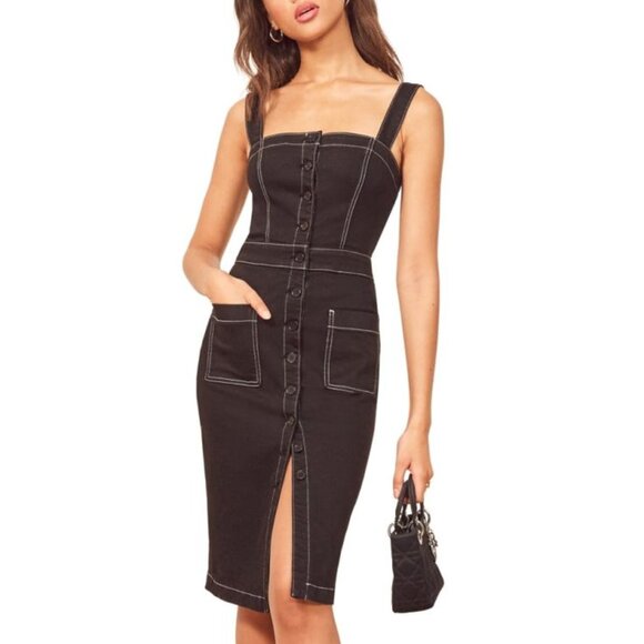 REFORMATION Black White Topstitching Button Down Roxanna Denim NWT - Picture 1 of 4